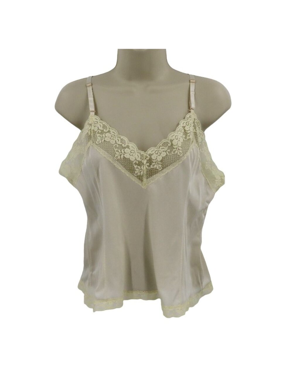 VTG Bari Womens Large Ivory Lace Trim Spaghetti Strap Camisole Cami Tank Top